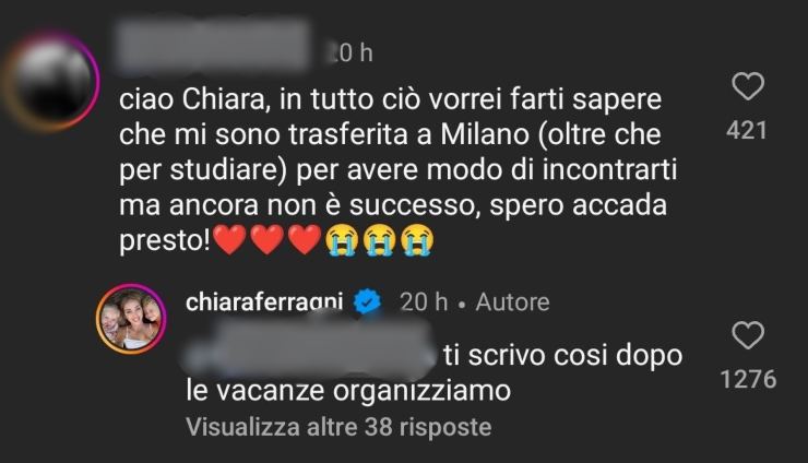 Screen commento Ferragni