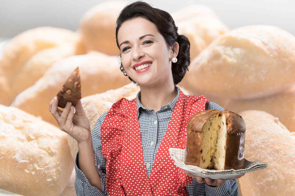 panini e donna con panettone